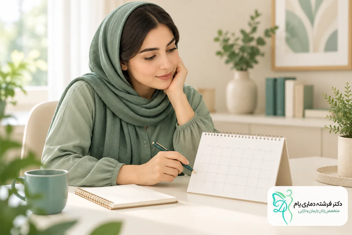 ثبت زمان خونریزی و پریود بعد از تخمک‌کشی روی تقویم؛ تصویر آموزشی